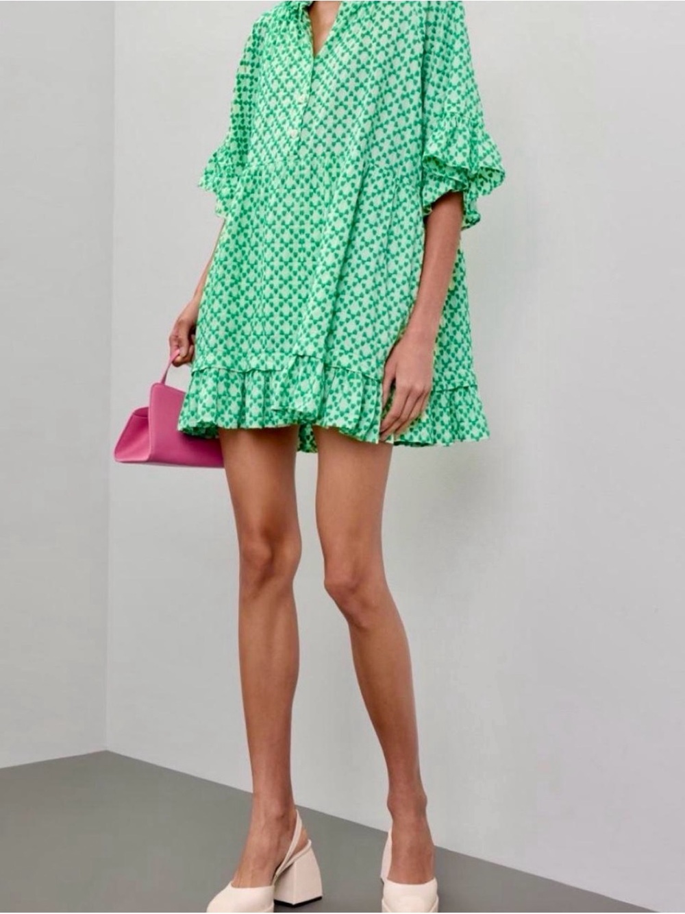 Kelly Green Printed Ruffle-Hem Mini Dress by Hofmann Copenhagen